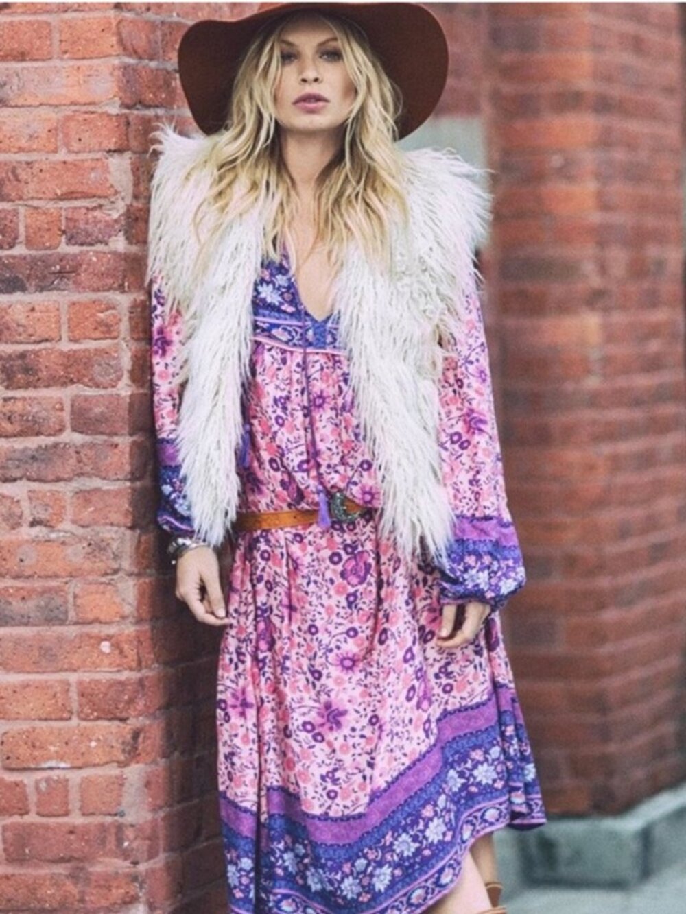 Spell & The Gypsy Folktown Midi Dress Pink Purple Floral Boho Medium
